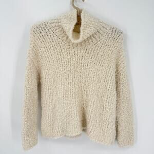 Eileen Fisher Peruvian 100% Alpaca Loop Mock Neck Sweater Chunky Off White Small